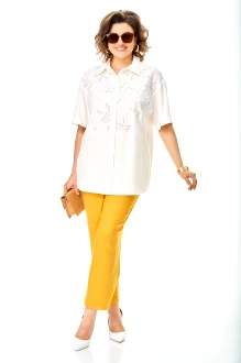 Брючный костюм КаринаДелюкс М-1446 двойка молочный, желтый