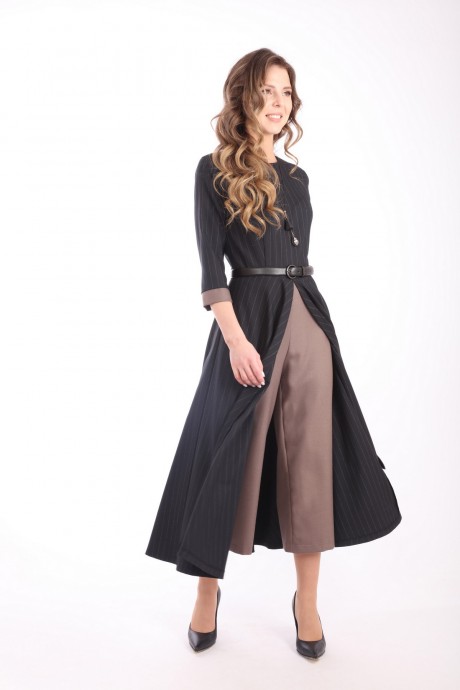 Платье LM ВИ 3087 иссиня-черный, полоска Кюлоты- коричневый размер 42-56 #2