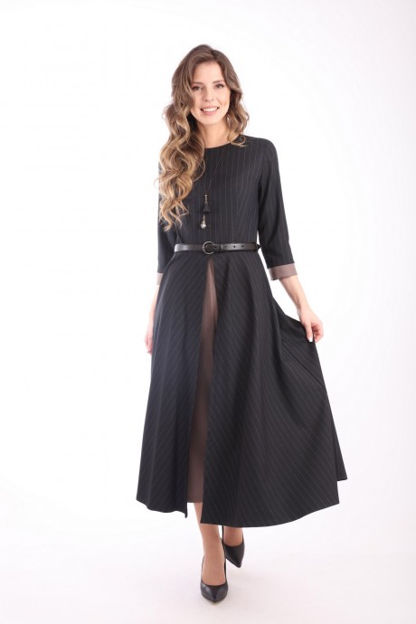 Платье LM ВИ 3087 иссиня-черный, полоска Кюлоты- коричневый размер 42-56 #4