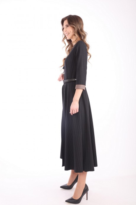Платье LM ВИ 3087 иссиня-черный, полоска Кюлоты- коричневый размер 42-56 #5