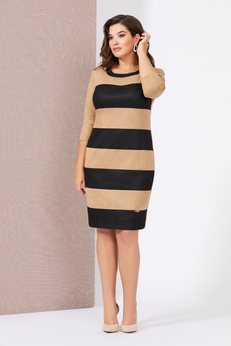 Платье Mira Fashion 5014 бежевый, черный размер 48-54 #1