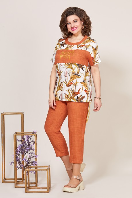 Костюм/комплект Mira Fashion 5279 двойка оранжевый, принт размер 50-54 #1