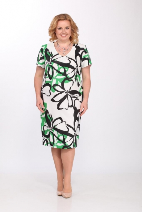 Платье Джерза 1372 с зелёным размер 56-60 #1