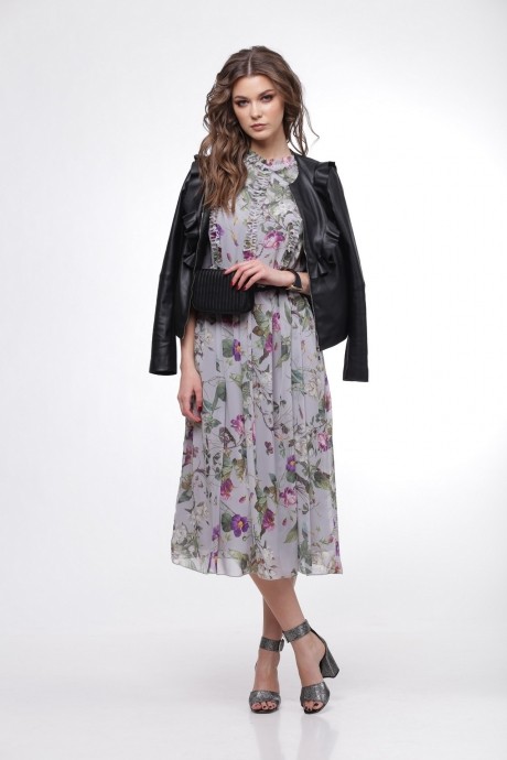Платье Магия Моды 1555 серый+фиолет цветы размер 44-50 #3