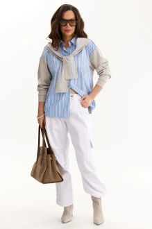 Брючный костюм Магия Моды 2693 двойка голубой, белый