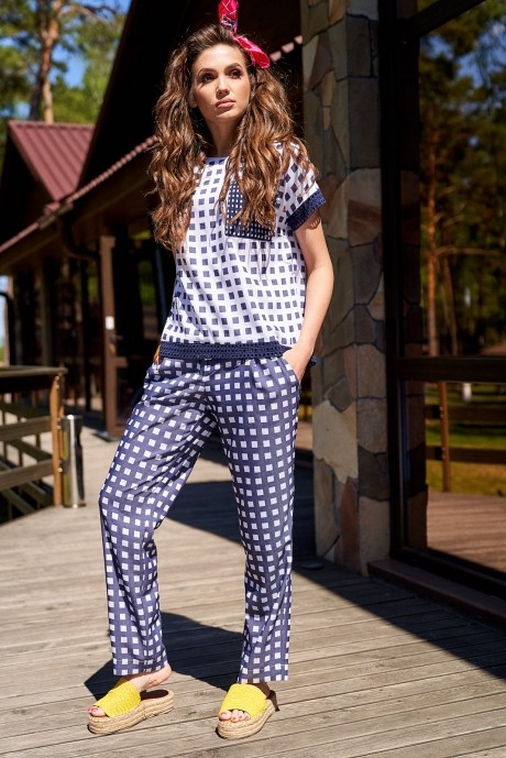 Люше 2039 молоко/темно-синий/клетка #1