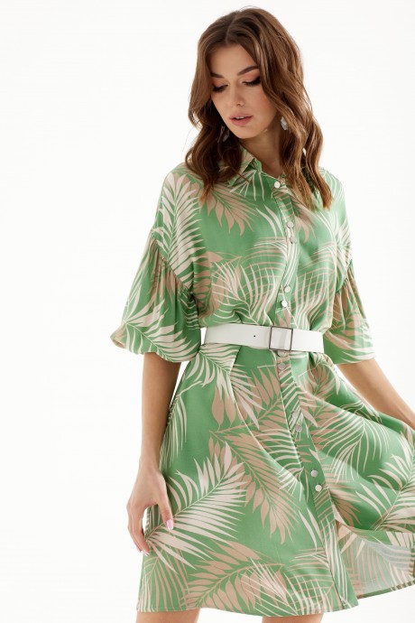 Платье Люше 3345 зеленый+бежевый размер 44-60 #2