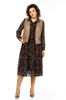 Костюм Милора Стиль 1380/1 черный, капучино, принт кружочки #1