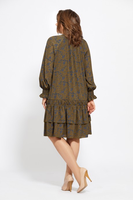 Платье Мублиз плюс 418 коричневый + цветы размер 46-56 #2