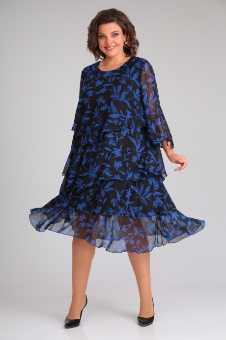 Платье Мублиз плюс 105 синий,цветок размер 52-62 #1
