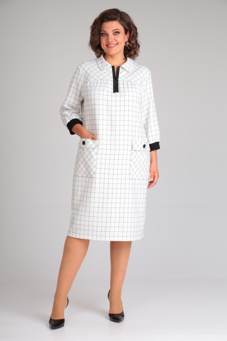 Платье Мублиз плюс 099 белый, клетка размер 52-56 #1