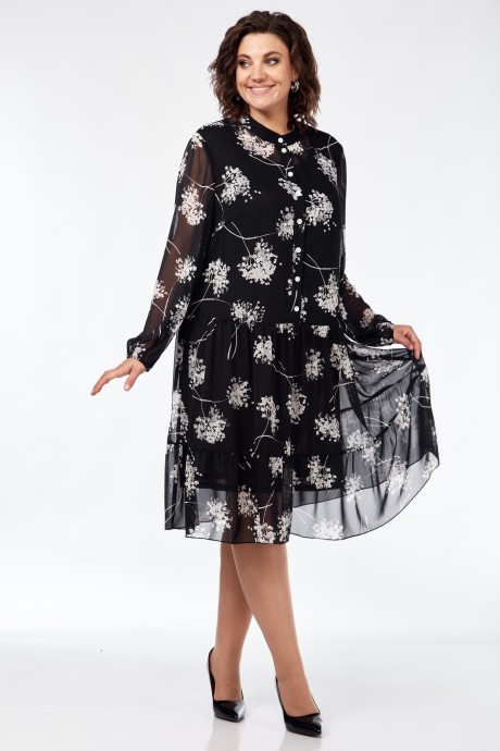 Платье Мублиз плюс 102 черный одуванчики размер 52-62 #1