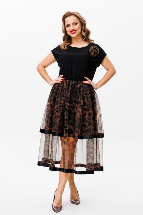 Вечернее платье Мублиз плюс 160 черное+леопард размер 46-50 #2