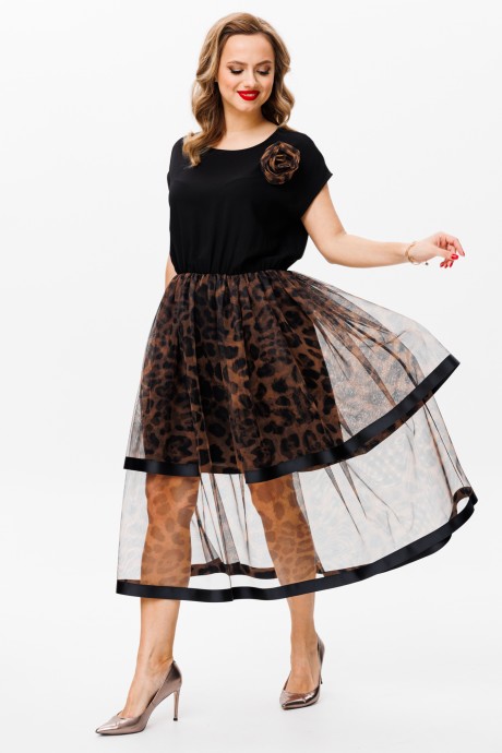 Вечернее платье Мублиз плюс 160 черное+леопард размер 46-50 #3