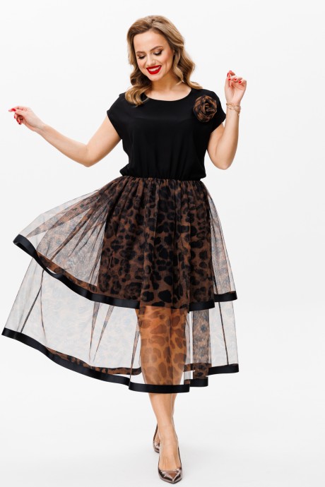 Вечернее платье Мублиз плюс 160 черное+леопард размер 46-50 #4