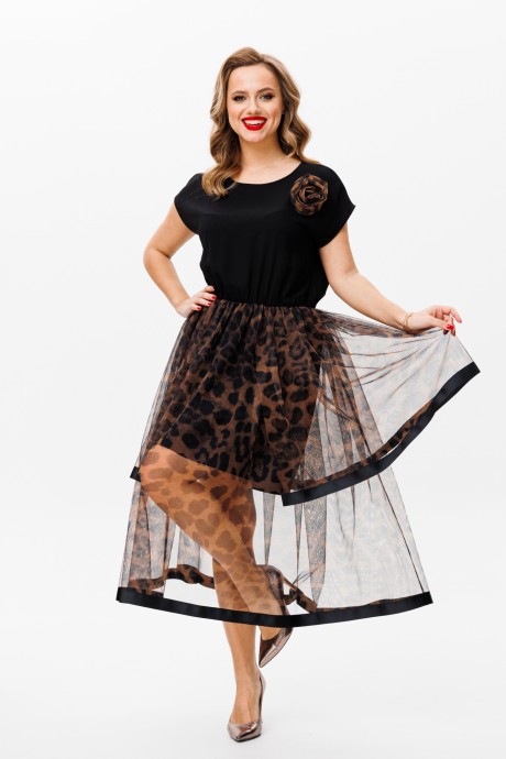 Вечернее платье Мублиз плюс 160 черное+леопард размер 46-50 #5