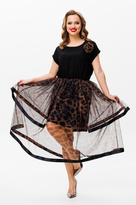 Вечернее платье Мублиз плюс 160 черное+леопард размер 46-50 #6