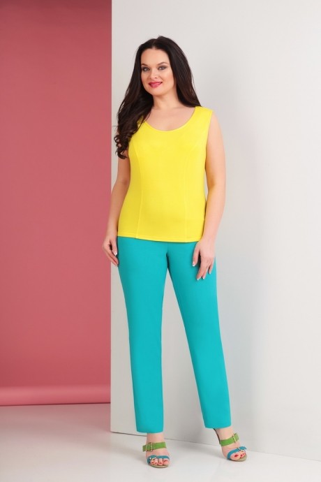 Костюм/комплект Ksenia Style 1479 желтый топ/бирюзовые брюки размер 52-56 #2