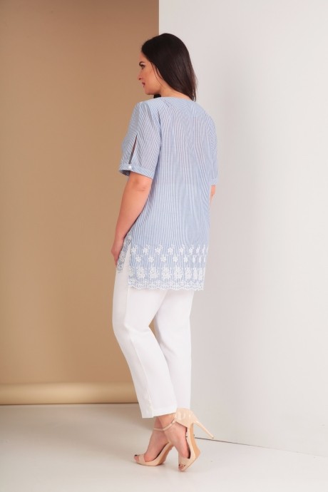 Костюм/комплект Ksenia Style 1540 синяя полоска/белые брюки размер 54-58 #2