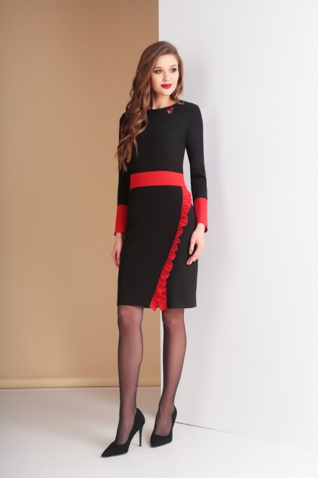 Вечернее платье Ksenia Style 1585 черный+красная отделка размер 44-48 #1