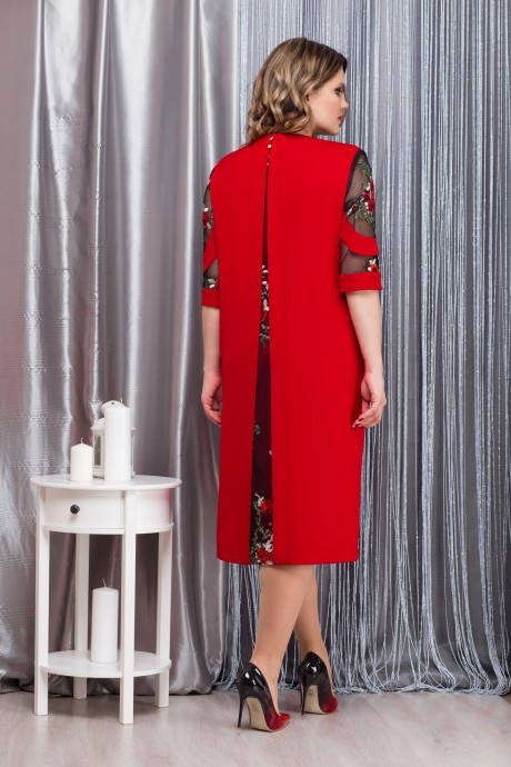 Вечернее платье Надин-Н 1592 красный+кружево цветы на черной сетке размер 58-62 #2