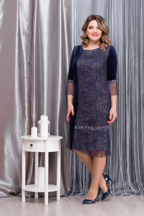 Вечернее платье Надин-Н 1579 синий + золото размер 52-56 #1