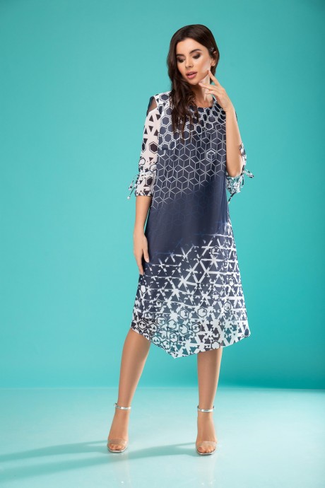 Вечернее платье Надин-Н 1749/1 абстракция синий +белый размер 56-60 #1