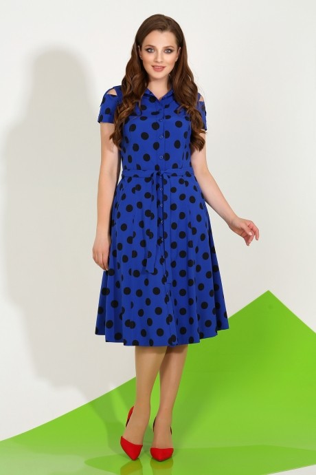 Платье ЛаКона 1035 синий в горох размер 48-52 #1