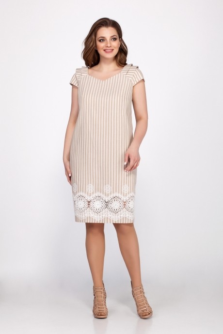 Платье ЛаКона 1218 бежевый в полоску размер 50-54 #1