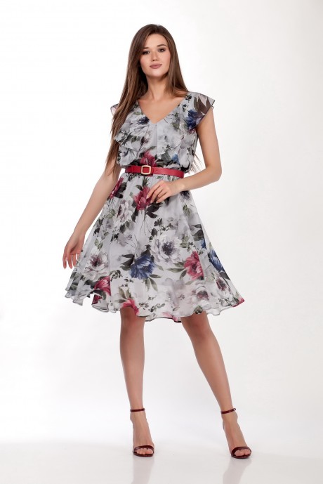 Платье ЛаКона 1279-1 серый с поясом размер 48-52 #1