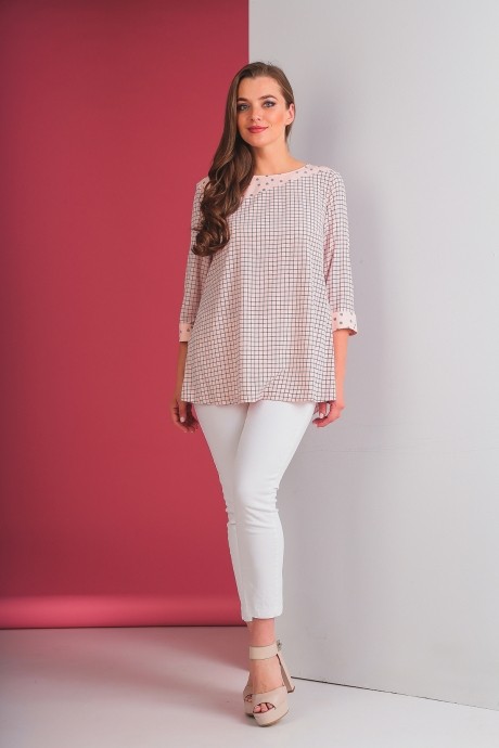 Блузка, туника, рубашка Elletto 3159 розовая клетка размер 48-58 #1