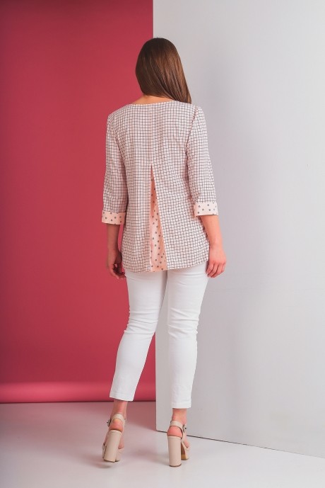 Блузка, туника, рубашка Elletto 3159 розовая клетка размер 48-58 #4