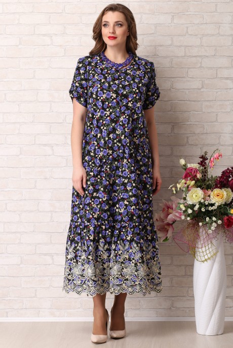 Платье Aira Style 739 темно-синий цветы анютки размер 52-62 #1